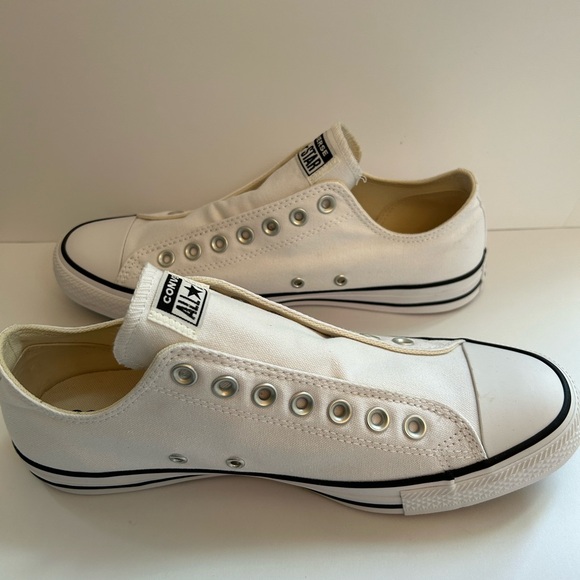 BRAND NEW CONVERSE UNISEX WHITE CANVAS NO LACE ALL STAR SLIP ON SNEAKER - Picture 2 of 8